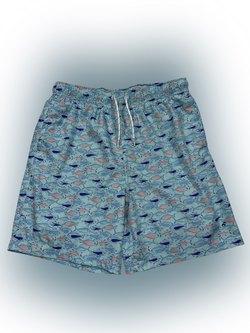 Caribbean Joe Aqua Blue Fish Print Swim Trunks Drawstring Youth Boy Size 12